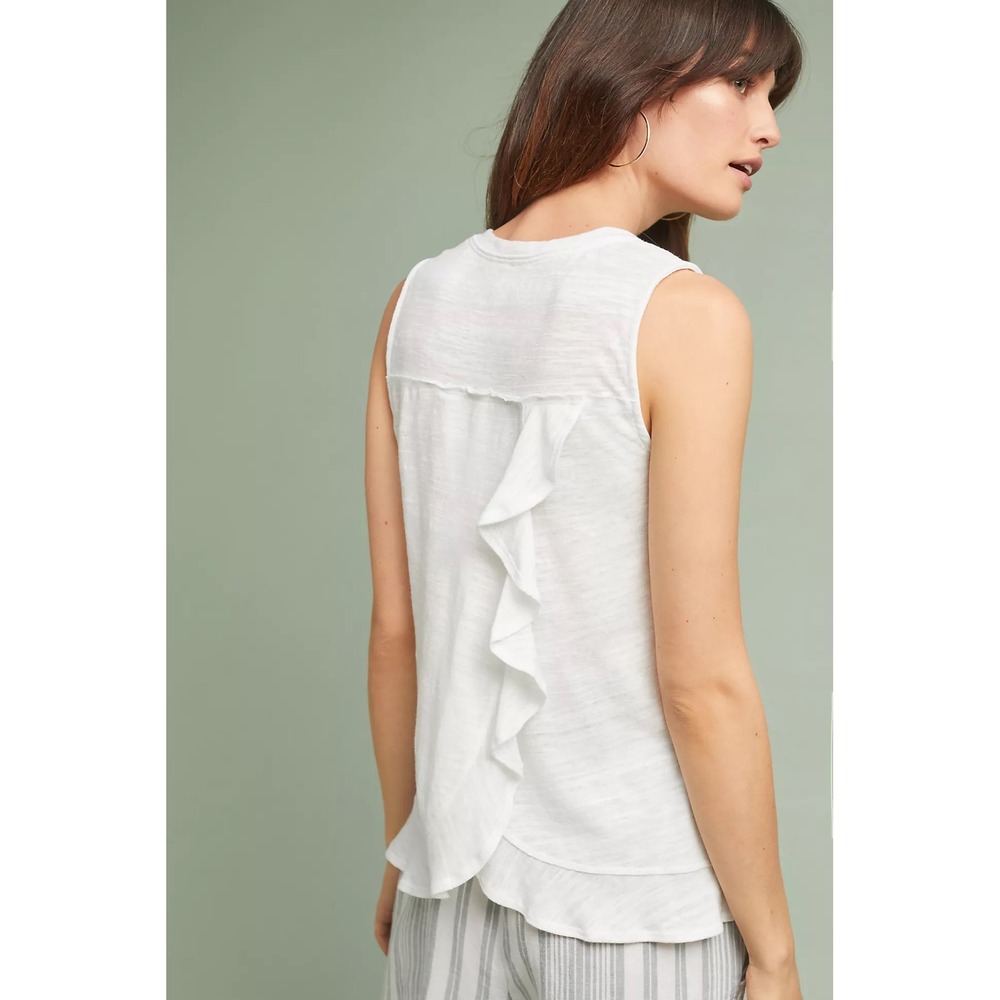 Maeve Anthropologie Cream Ruffle Hem Sleeveless V-Neck Tulip Back Top Small